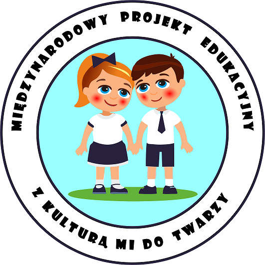 okrągły logotyp projektu, w środku chłopiec i dziewczynka ubrani na galowo, na około nazwa projektu