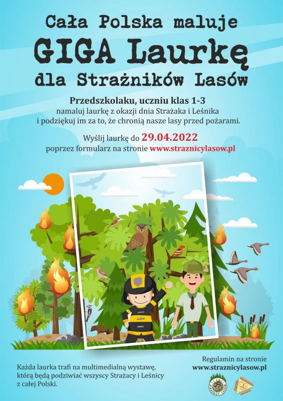 Plakat wykonany przez organizatora akcji "Cała Polska Maluje GIGA Laurkę dla Strażników Lasów".